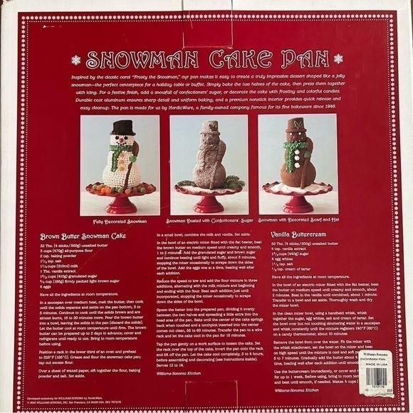 Williams Sonoma Snowman Cake Pan/Christmas Holiday Baking Mold/No Stick Aluminum - Picture 7 of 14